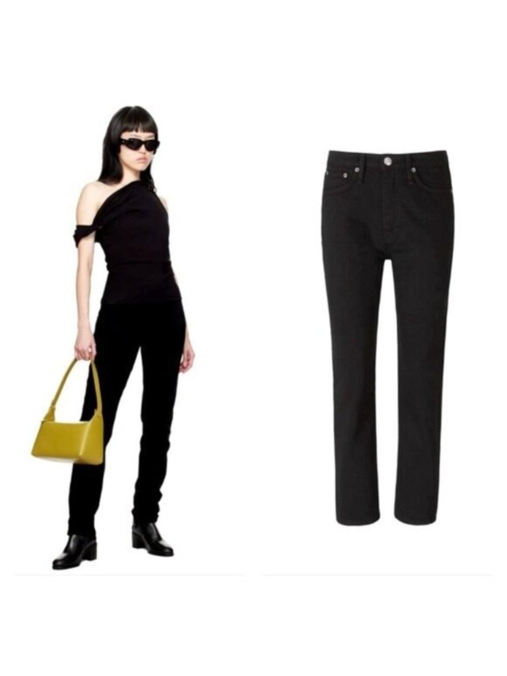 Rag & Bone High Rise Straight Jeans Designer Black Organic Grunge Moto